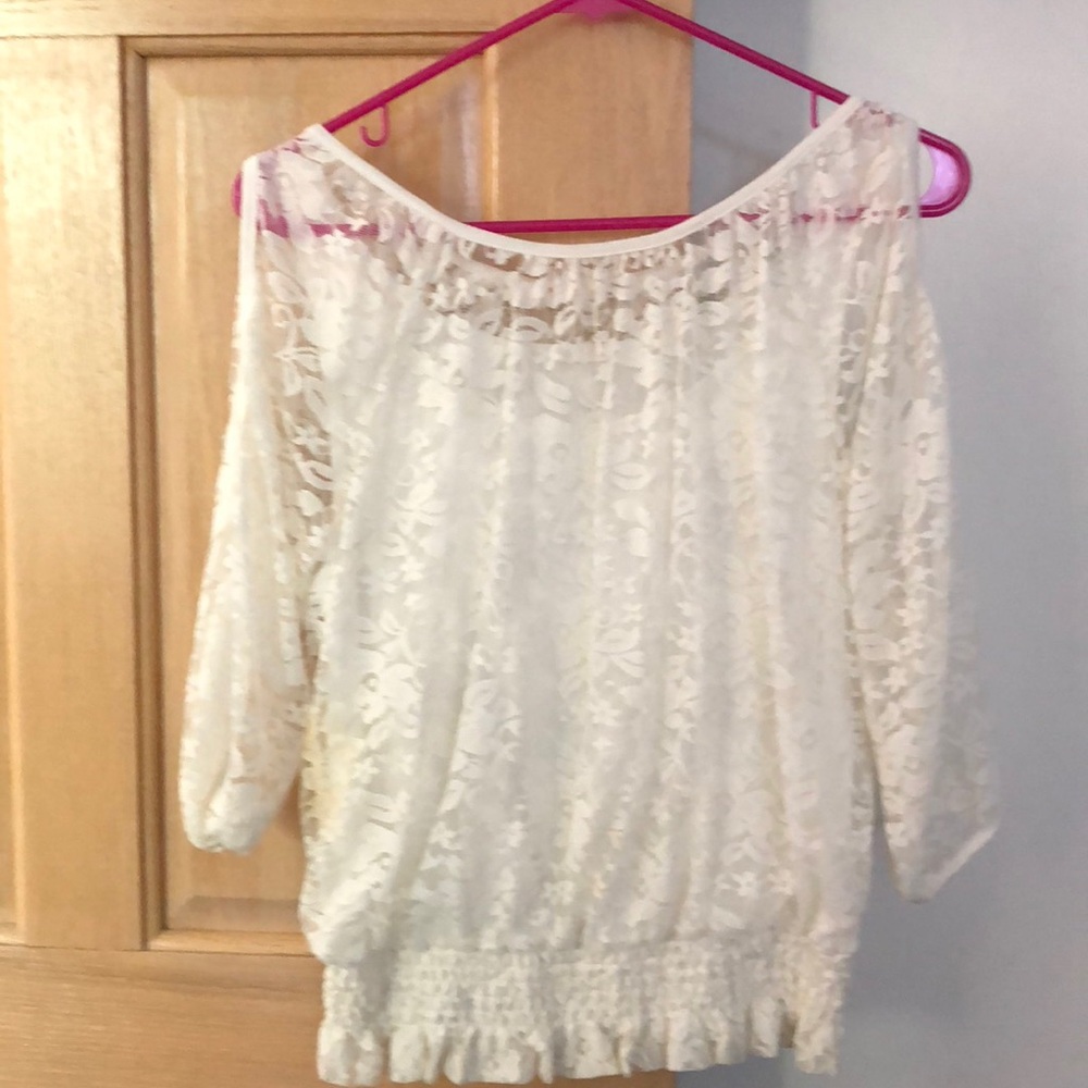 White Lace cold shoulder shirt